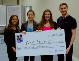 Photo of Rotman Commerce students Alua Talkenova and Zena Xing, and Engineering students Lauren Adolphe and Fawzi Ammache