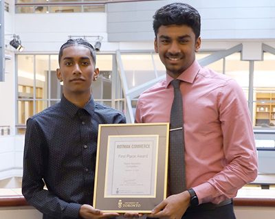 Photo of Alagan Balakumar and Sanju Selvendran, winners of the Market Simulation Challenge.